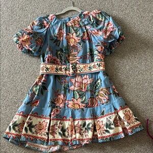 EUC Farm Rio Blue Floral Belted Dress Sz S